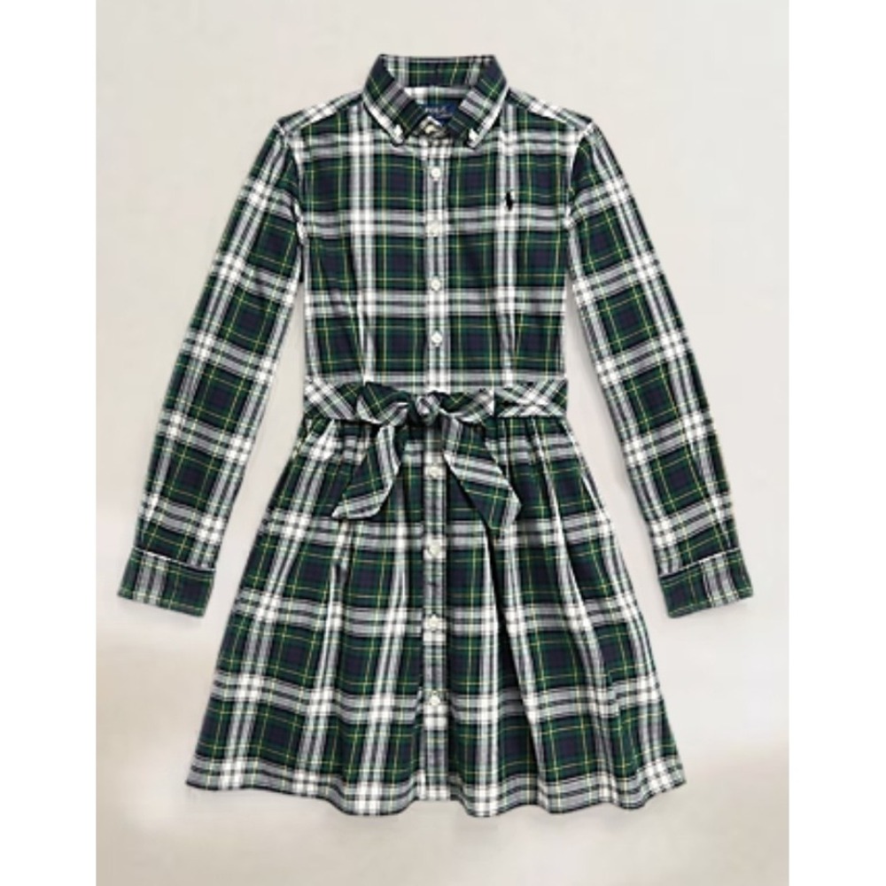 Polo Ralph Lauren Green Blue White Yellow Plaid Shirt Dress Girls Size 5 NWOT